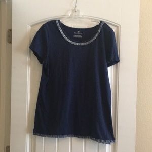 Talbots Navy Blue Fringed Top.
